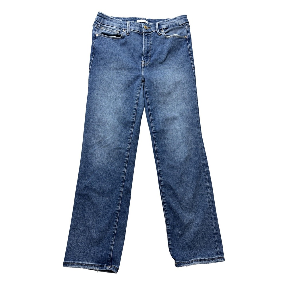 Good American High‎ Rise Straight Jeans Womens 8-12 Blue Medium Wash Stretch